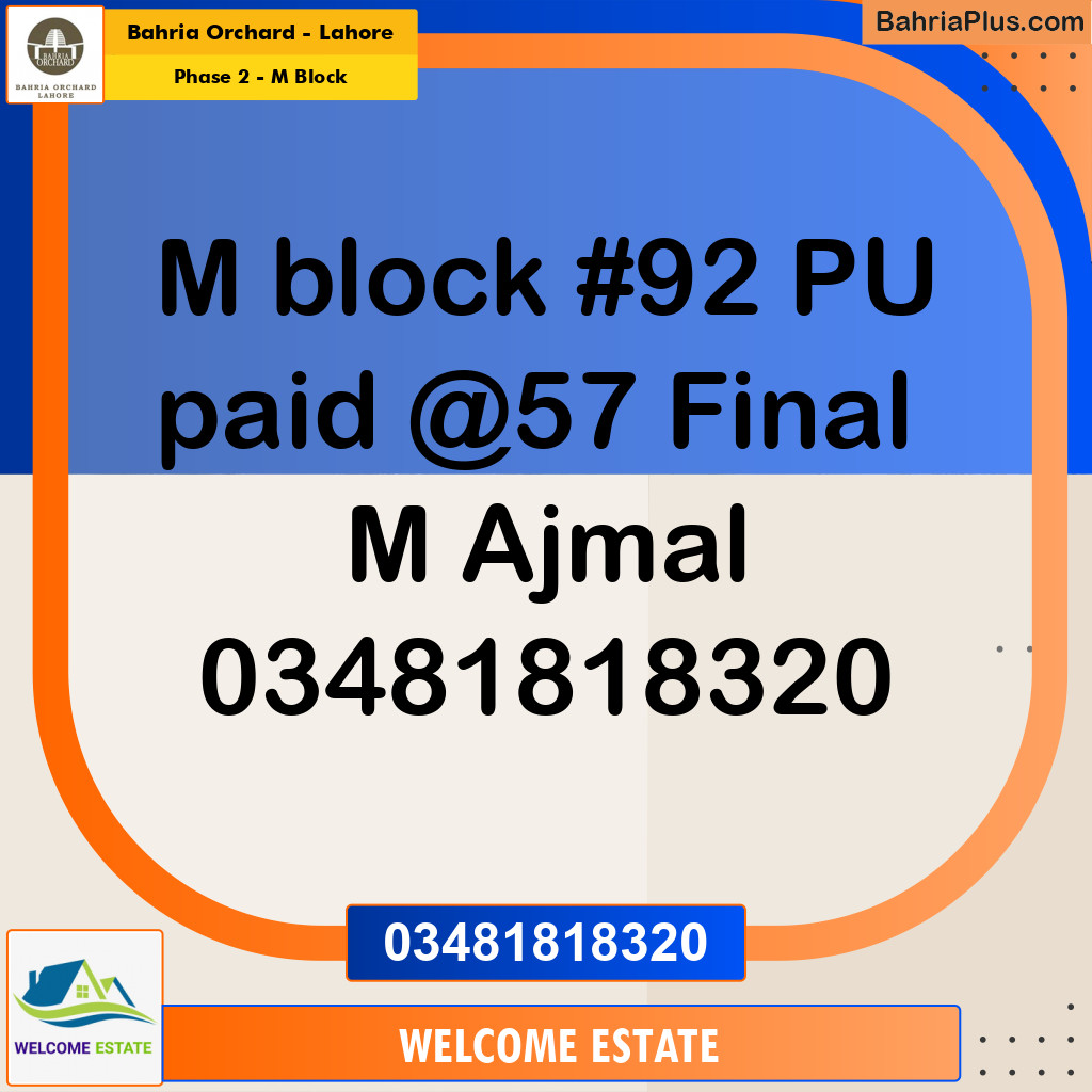 Residential Plot for Sale in Phase 2 - M Block -  Bahria Orchard, Lahore - (BP-174049)