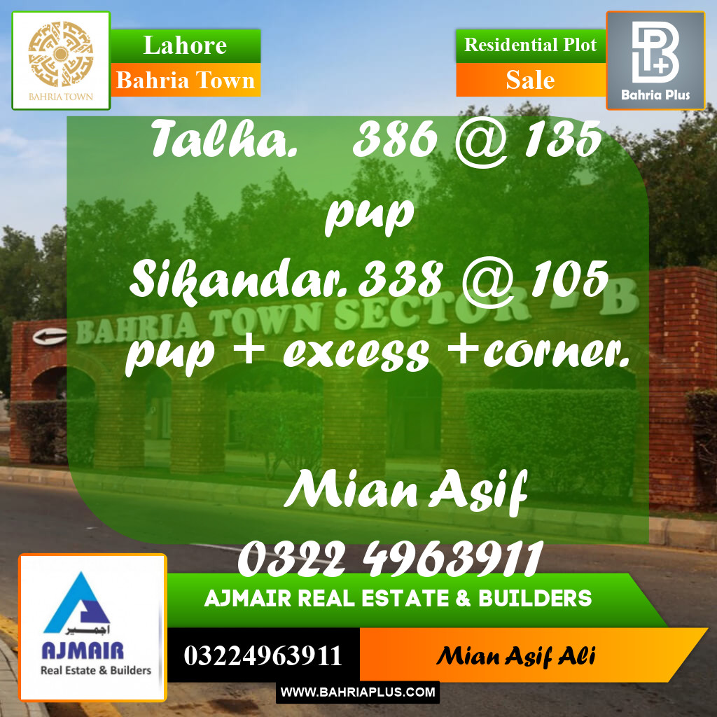 Residential Plot for Sale in Sector F - Talha Block - Bahria Town, Lahore - (BP-174066)