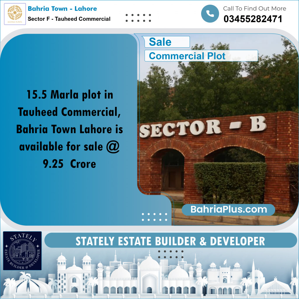 Commercial Plot for Sale in Sector F - Tauheed Commercial - Bahria Town, Lahore - (BP-174083)
