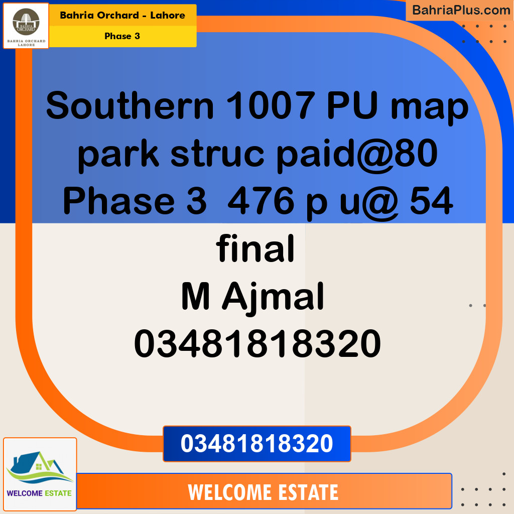 Residential Plot for Sale in Phase 3 -  Bahria Orchard, Lahore - (BP-174094)