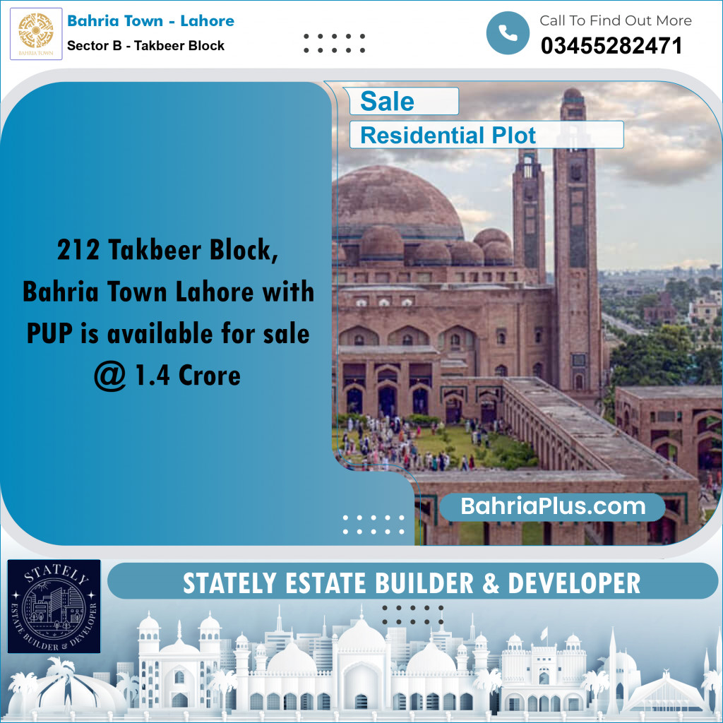 Residential Plot for Sale in Sector B - Takbeer Block -  Bahria Town, Lahore - (BP-174112)