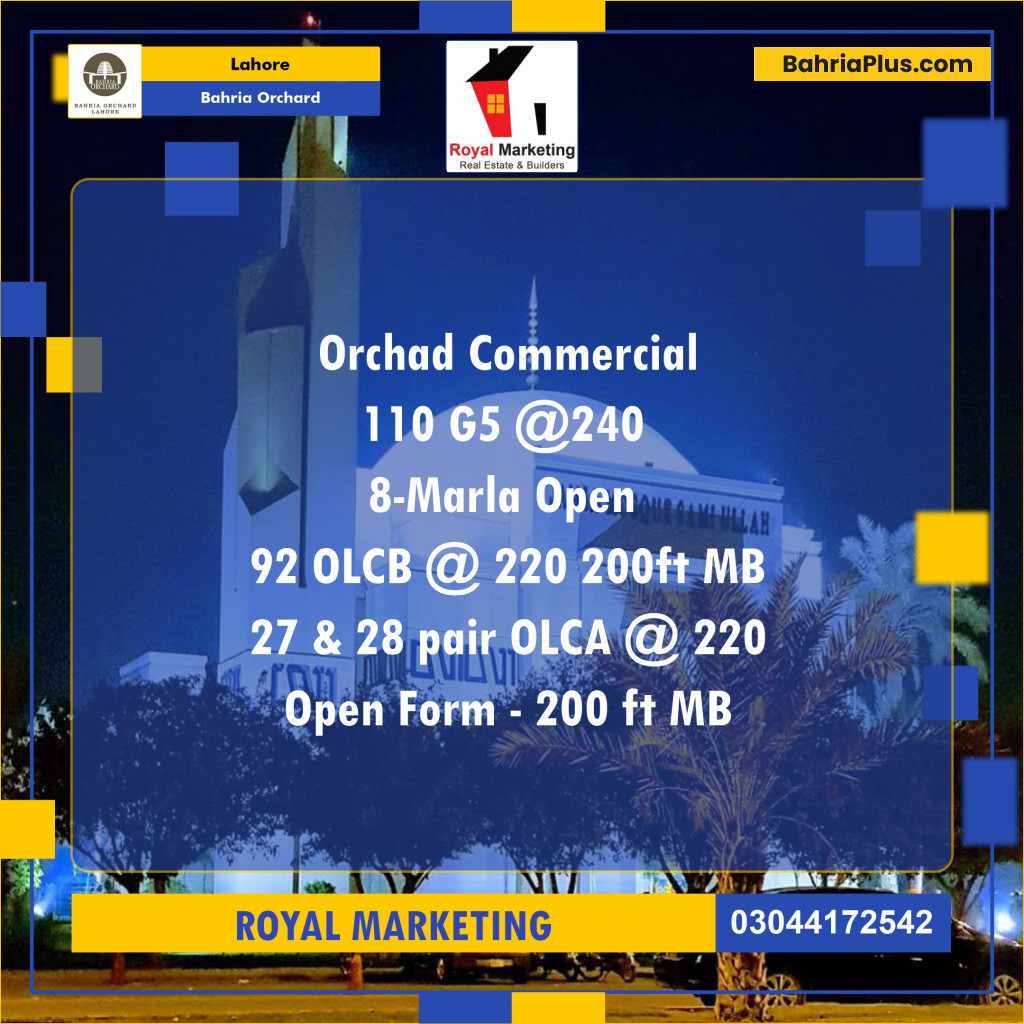 Commercial Plot for Sale in Phase 4 - G5 Block -  Bahria Orchard, Lahore - (BP-174141)