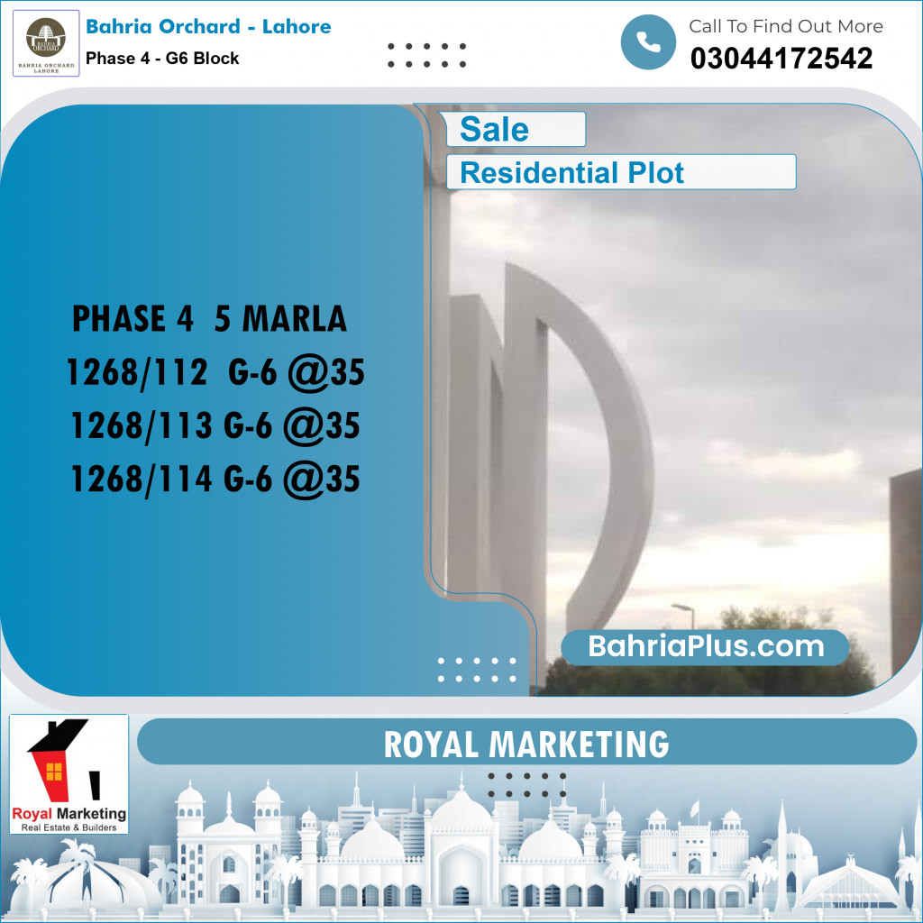 Residential Plot for Sale in Phase 4 - G6 Block -  Bahria Orchard, Lahore - (BP-174155)