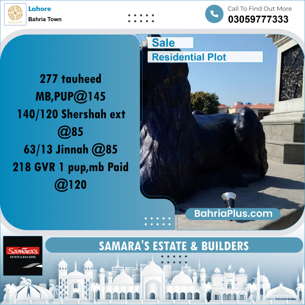 Residential Plot for Sale in Sector F - Tauheed Block -  Bahria Town, Lahore - (BP-174180)