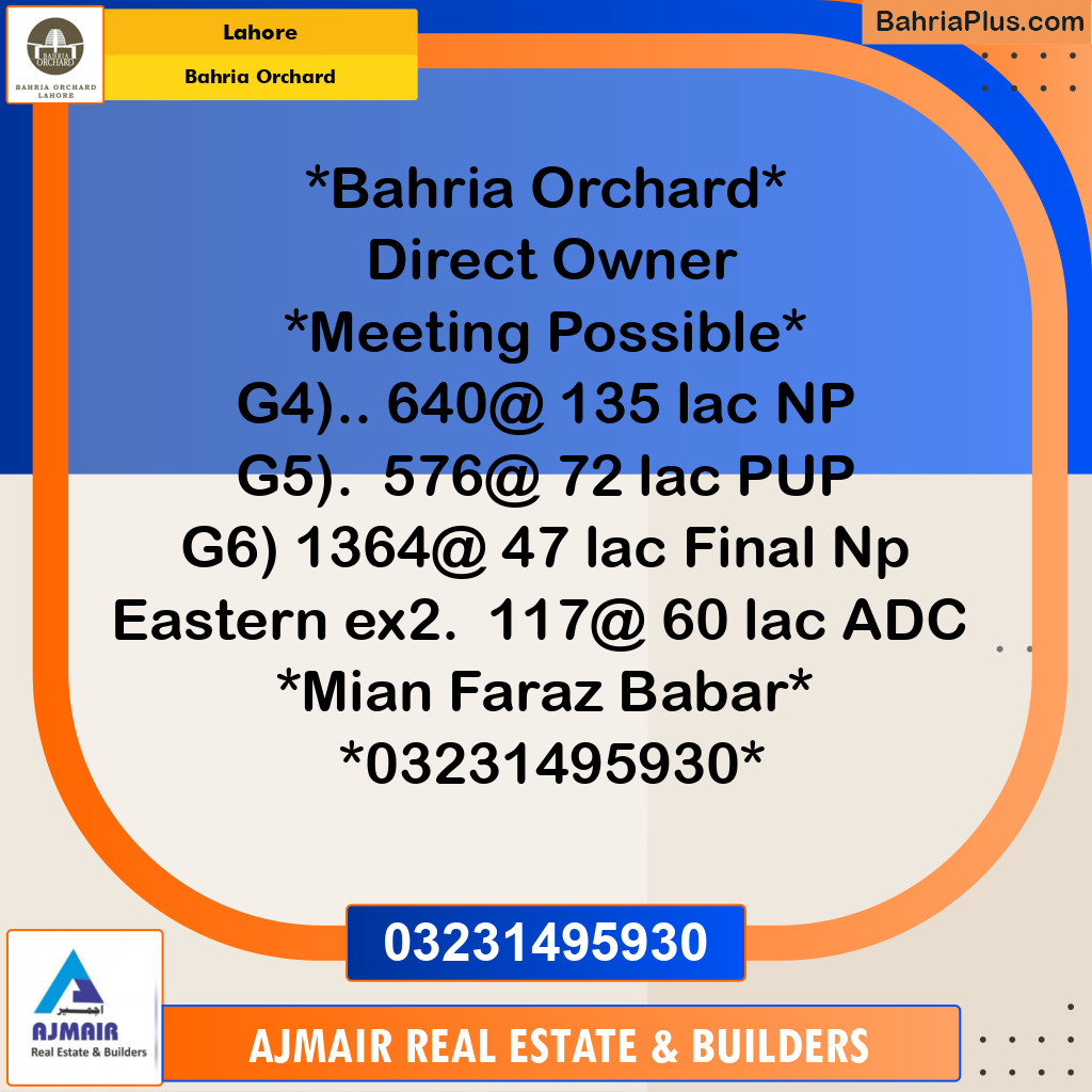 Residential Plot for Sale in Phase 4 - G4 Block -  Bahria Orchard, Lahore - (BP-174186)