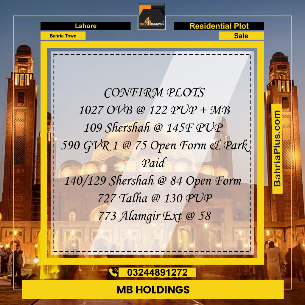 Residential Plot for Sale in Overseas B -  Bahria Town, Lahore - (BP-174234)