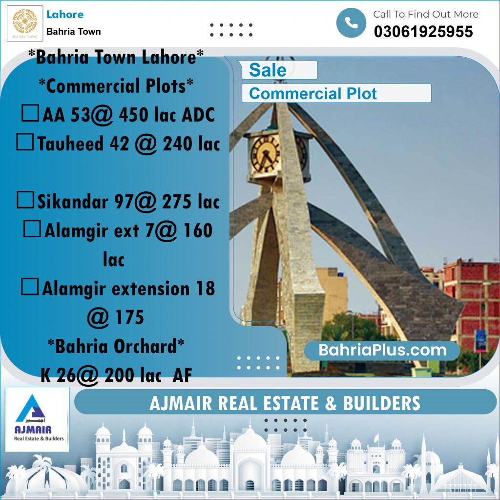 Commercial Plot for Sale in Sector D - AA Block -  Bahria Town, Lahore - (BP-174244)