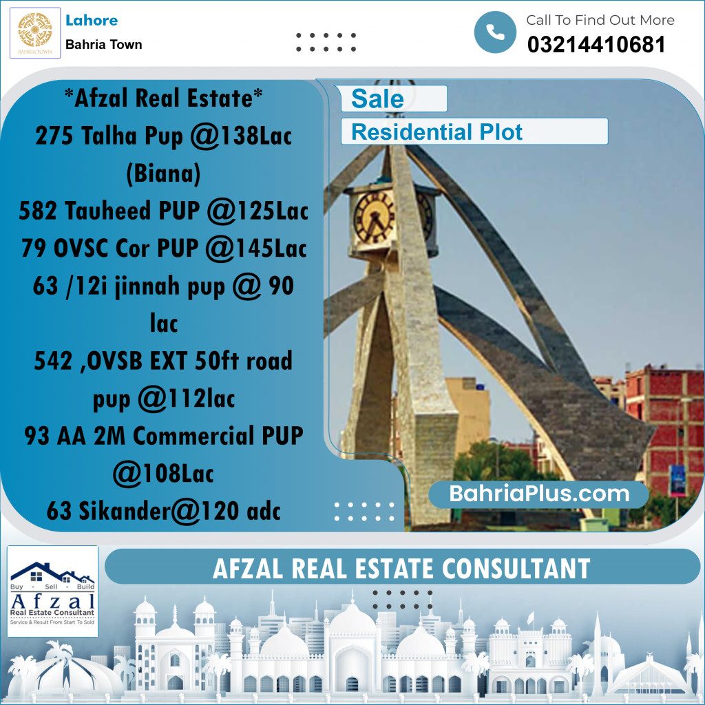 Residential Plot for Sale in Sector F - Talha Block -  Bahria Town, Lahore - (BP-174262)