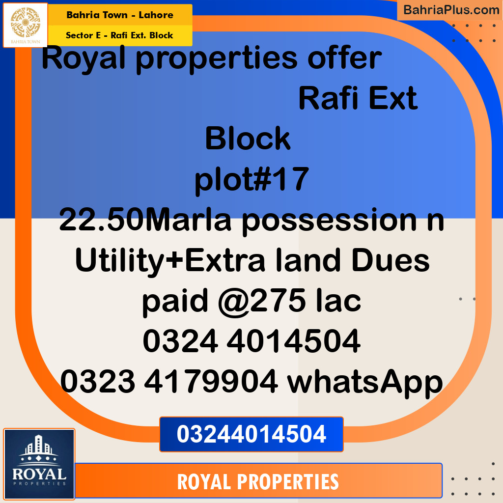 Residential Plot for Sale in Sector E - Rafi Ext. Block -  Bahria Town, Lahore - (BP-174271)