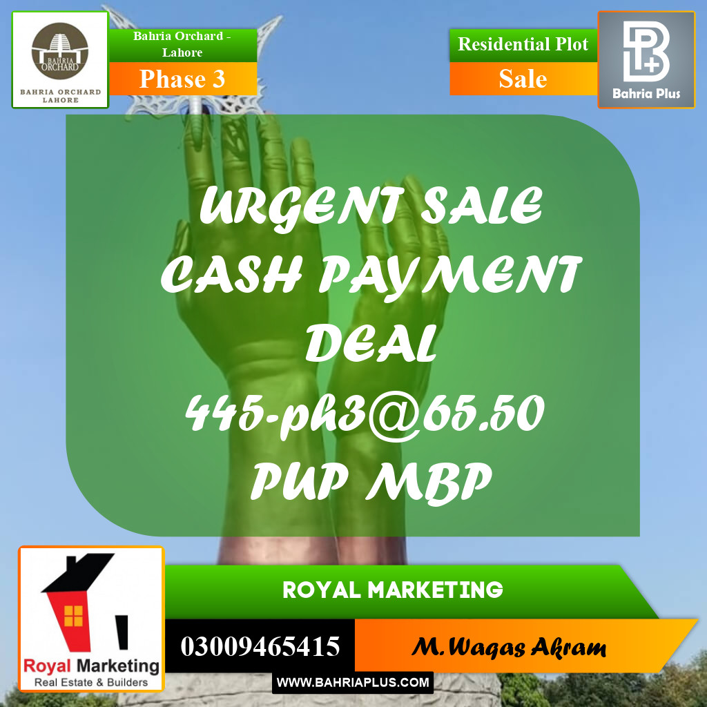 Residential Plot for Sale in Phase 3 -  Bahria Orchard, Lahore - (BP-174272)