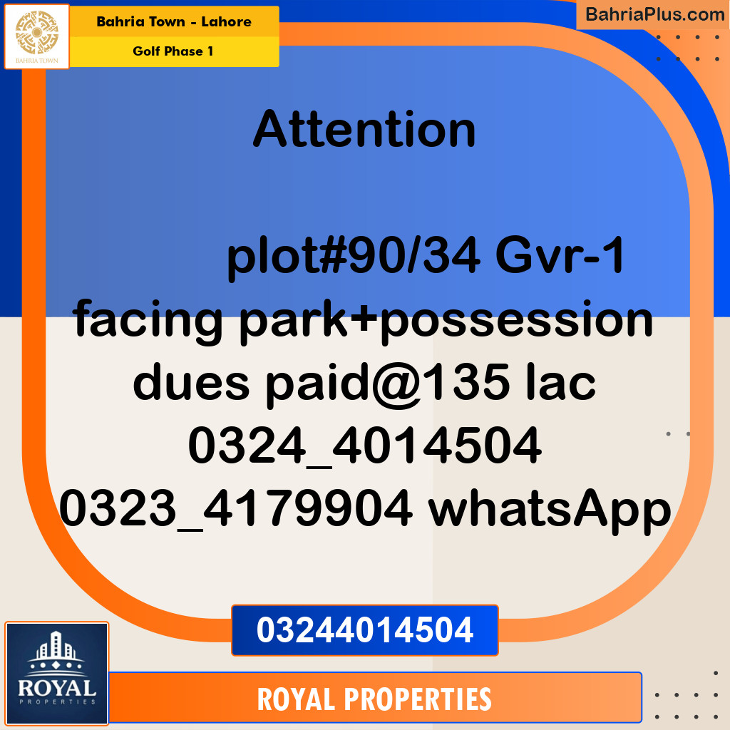 Residential Plot for Sale in Golf Phase 1 -  Bahria Town, Lahore - (BP-174282)
