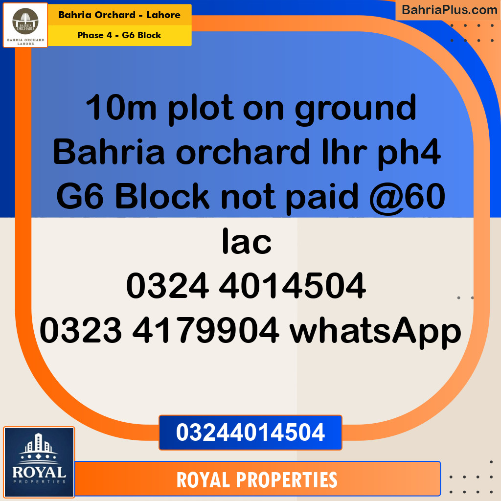Residential Plot for Sale in Phase 4 - G6 Block -  Bahria Orchard, Lahore - (BP-174292)