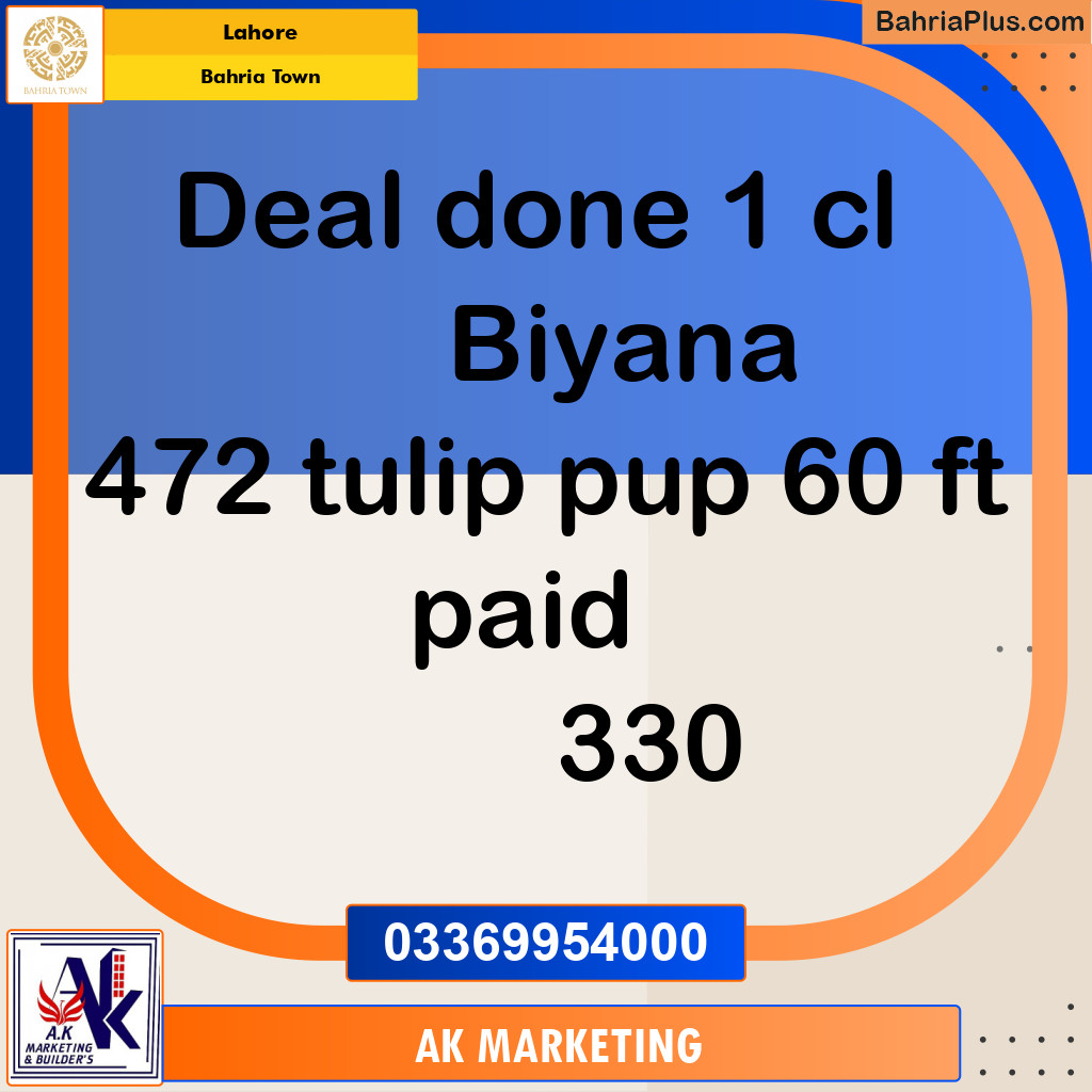 Residential Plot for Sale in Sector C - Tulip Block - Bahria Town, Lahore - (BP-174294)