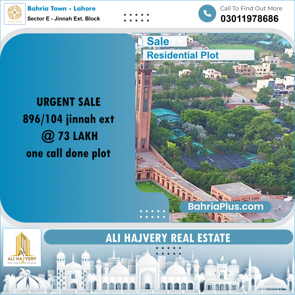 Residential Plot for Sale in Sector E - Jinnah Ext. Block -  Bahria Town, Lahore - (BP-174305)