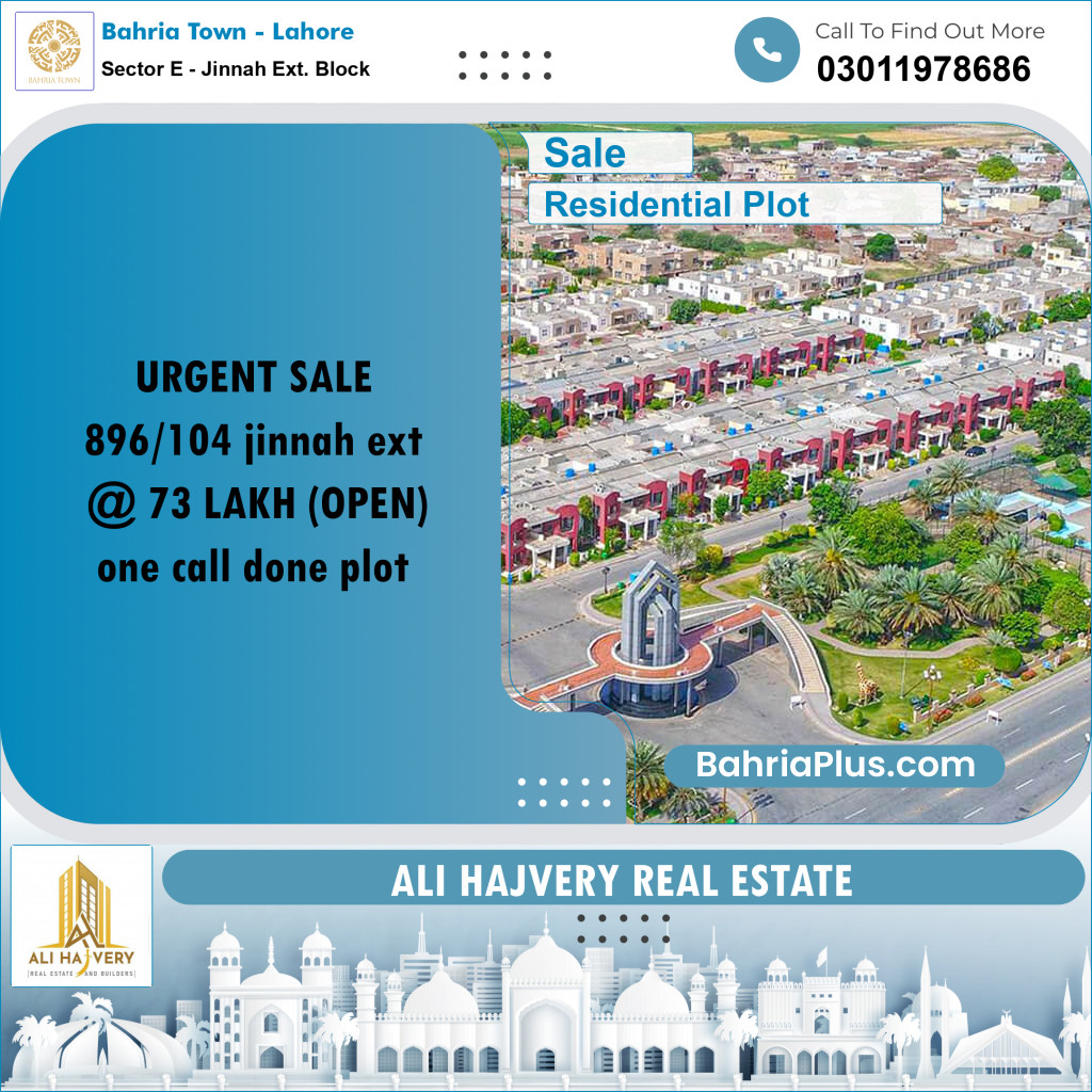 Residential Plot for Sale in Sector E - Jinnah Ext. Block -  Bahria Town, Lahore - (BP-174307)