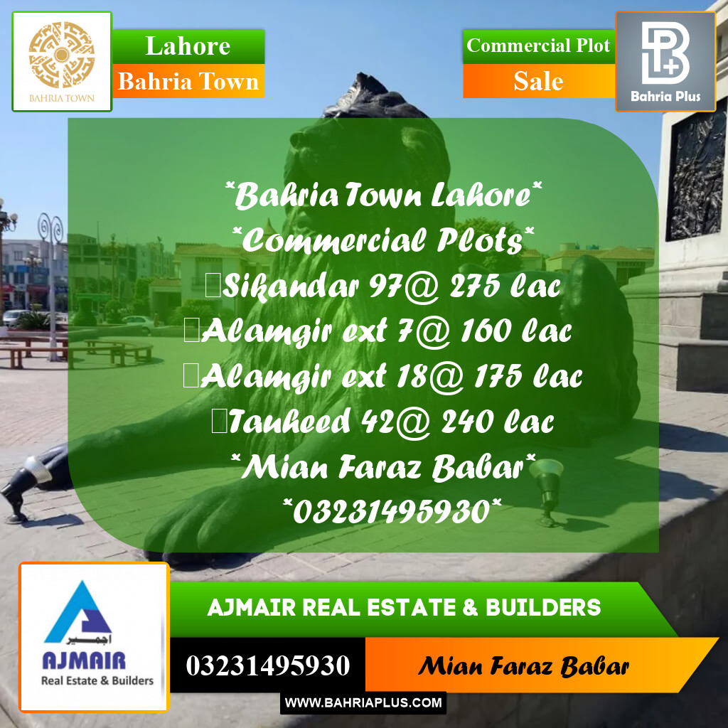 Commercial Plot for Sale in Sector F - Sikandar Commercial -  Bahria Town, Lahore - (BP-174353)
