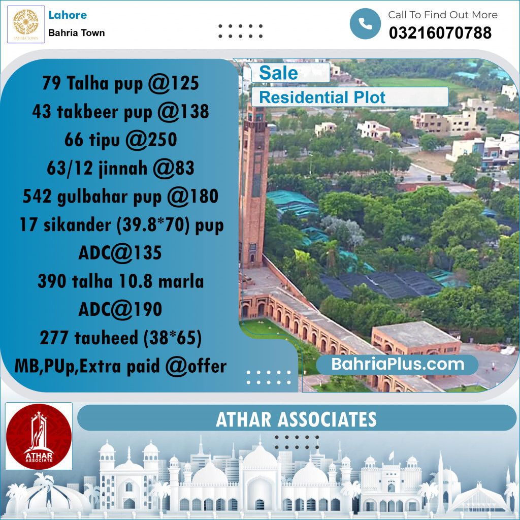Residential Plot for Sale in Sector F - Talha Block -  Bahria Town, Lahore - (BP-174375)