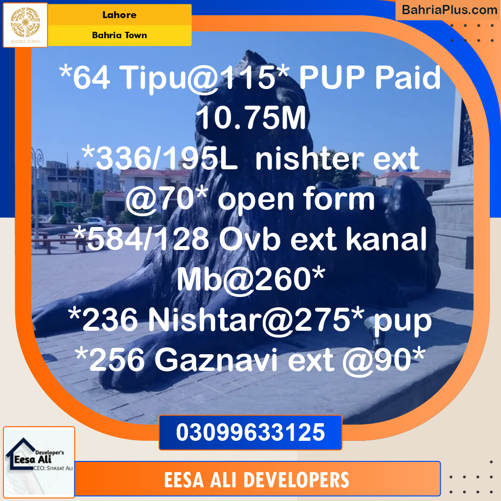 Residential Plot for Sale in Sector F - Tipu Sultan Block -  Bahria Town, Lahore - (BP-174392)