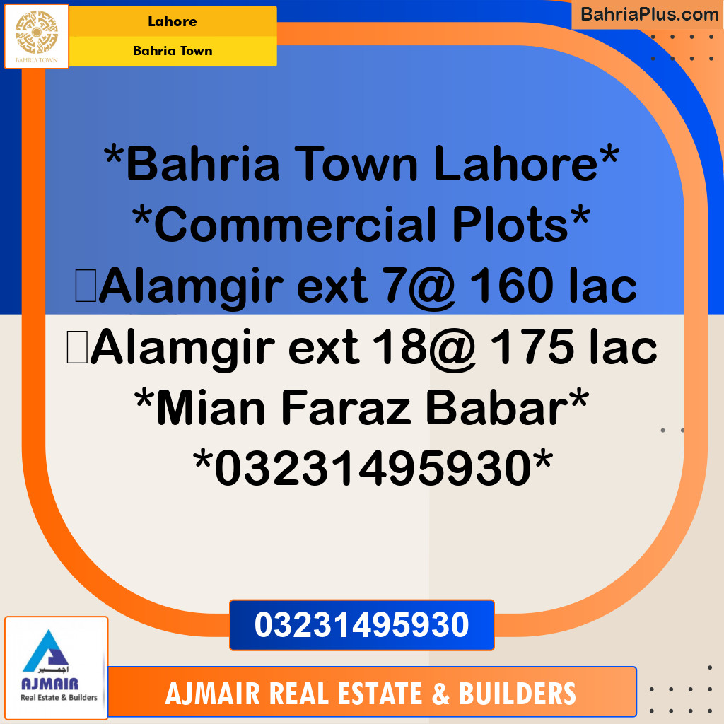 Commercial Plot for Sale in Sector F - Alamgir Block -  Bahria Town, Lahore - (BP-174412)