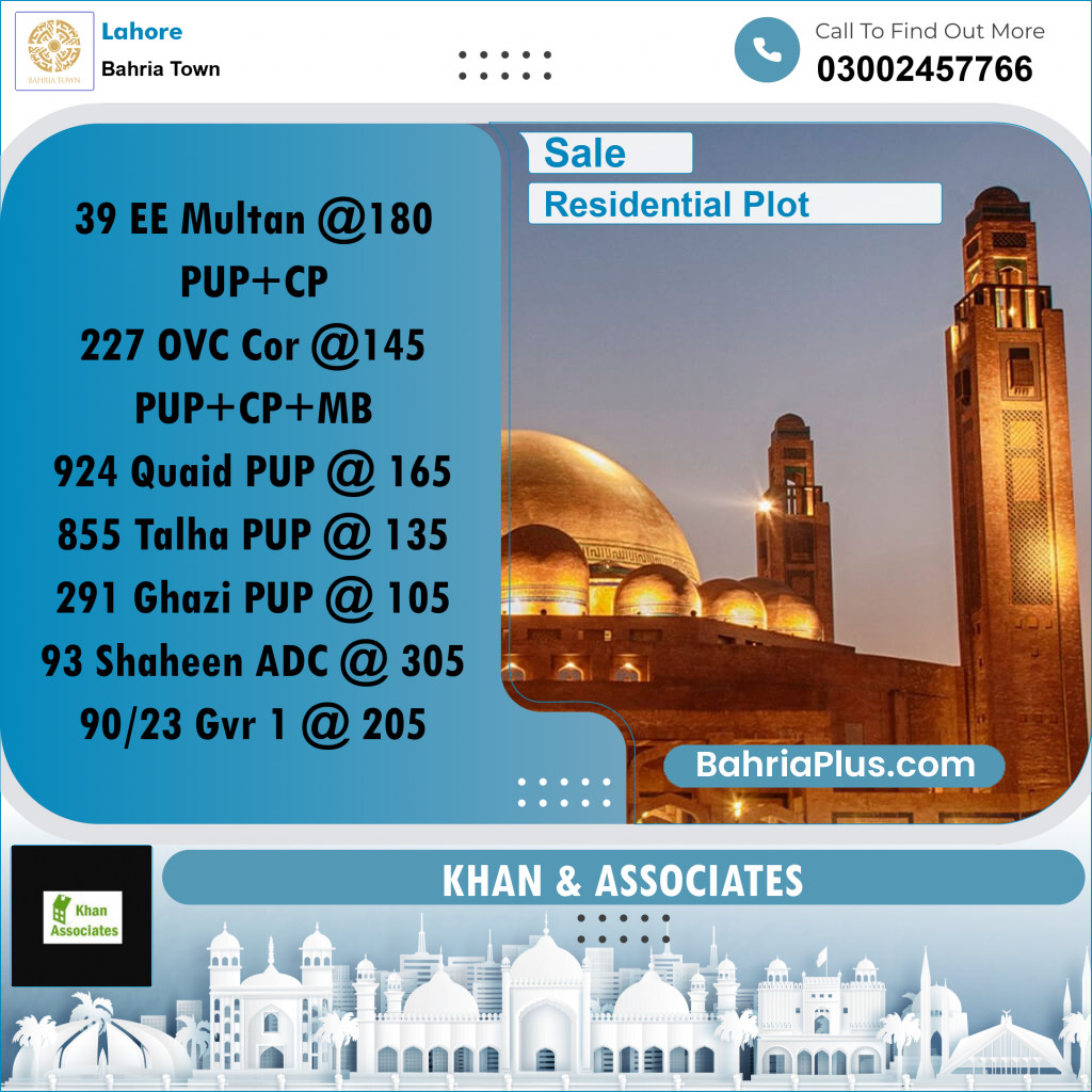 Residential Plot for Sale in Sector D - EE Multan Block -  Bahria Town, Lahore - (BP-174420)