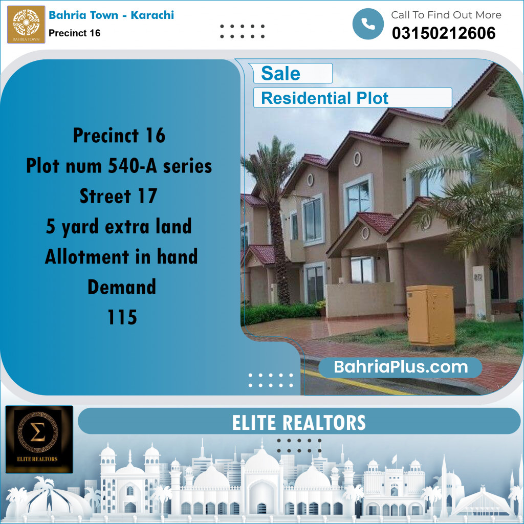 250 Sq. Yards Residential Plot for Sale in Precinct 16 - Bahria Town, Karachi - (BP-174438)