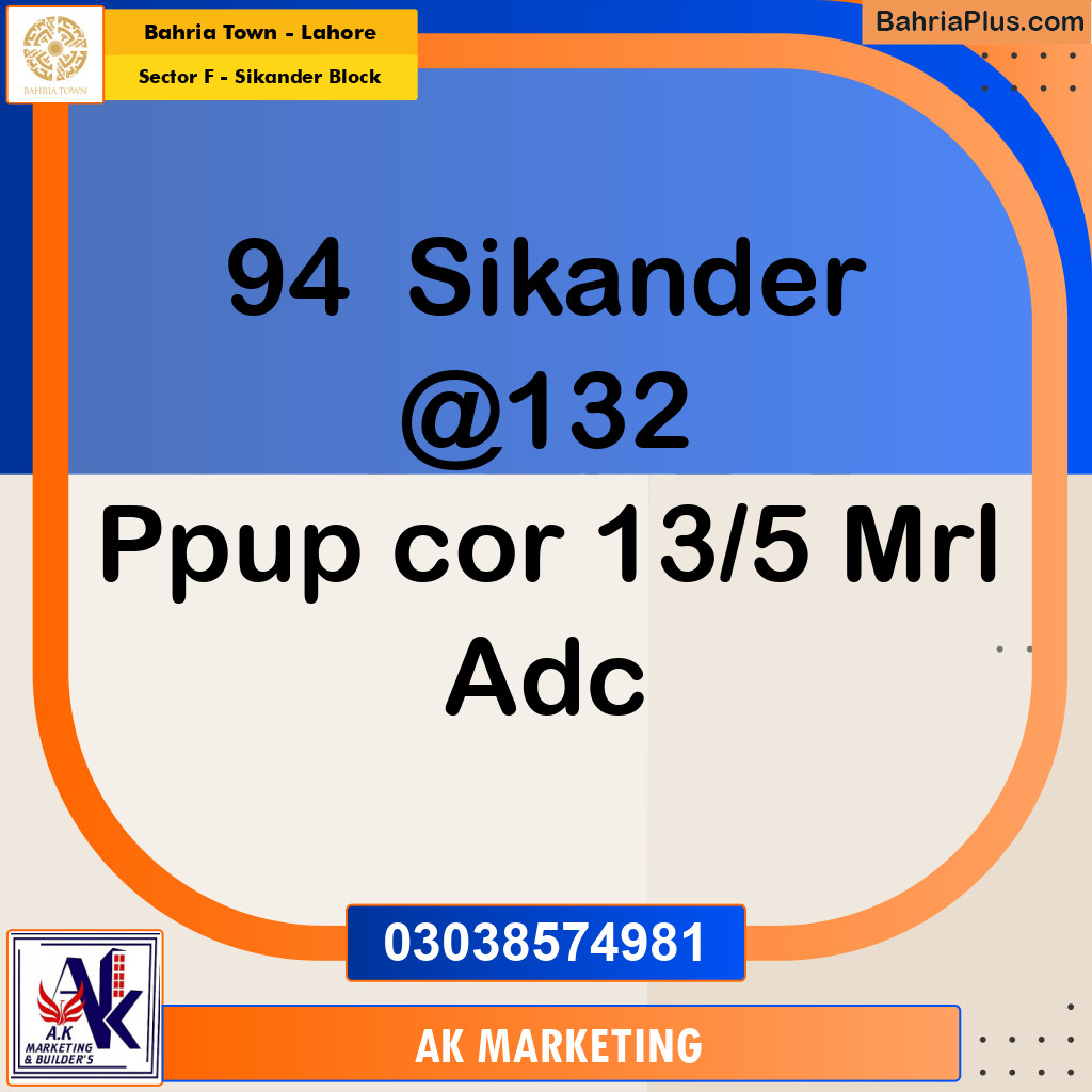 Residential Plot for Sale in Sector F - Sikander Block -  Bahria Town, Lahore - (BP-174507)