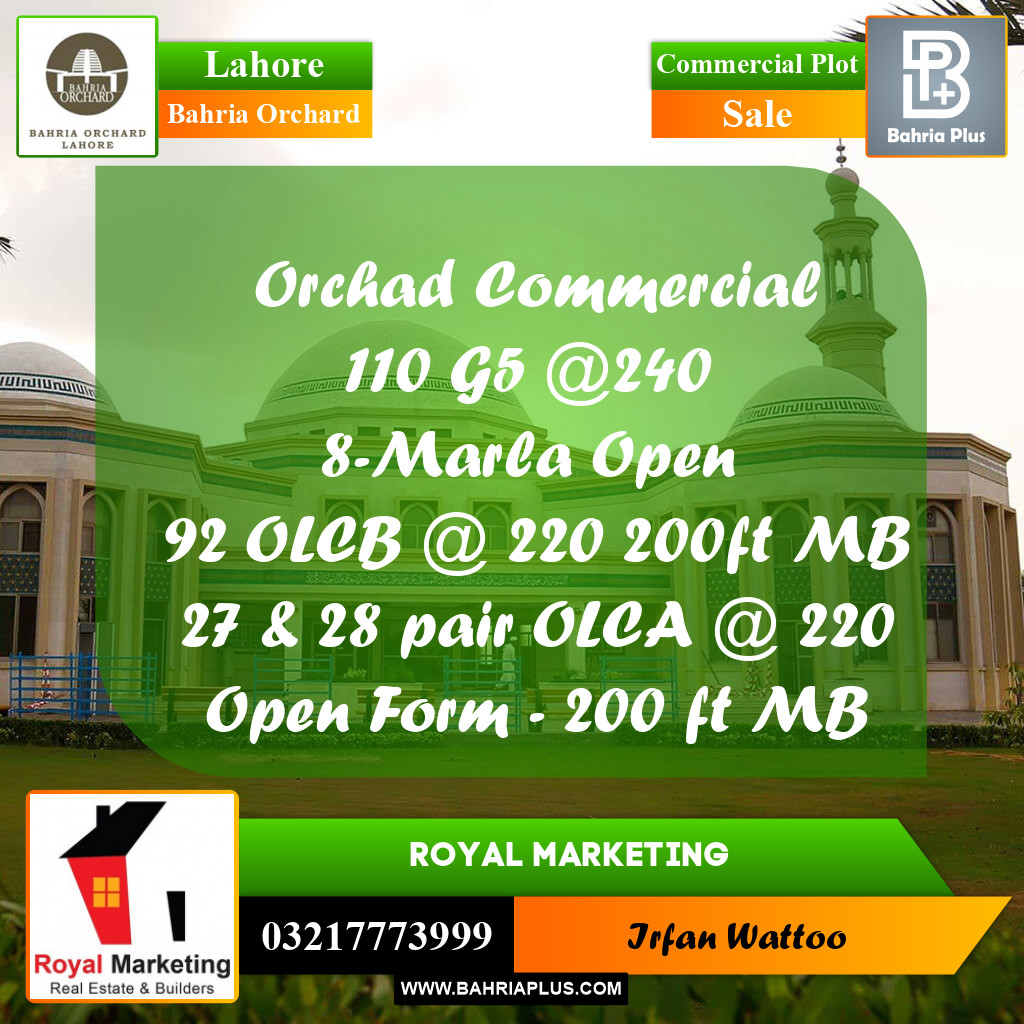 Commercial Plot for Sale in Phase 4 - G5 Block -  Bahria Orchard, Lahore - (BP-174524)