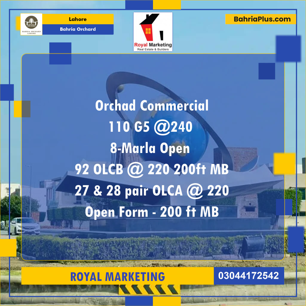 Commercial Plot for Sale in Phase 4 - G5 Block -  Bahria Orchard, Lahore - (BP-174543)