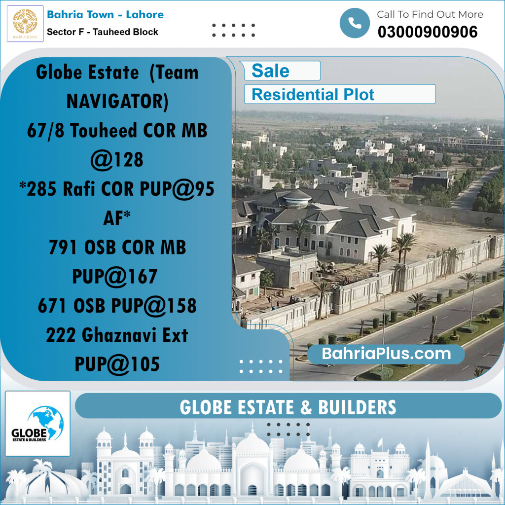Residential Plot for Sale in Sector F - Tauheed Block -  Bahria Town, Lahore - (BP-174581)