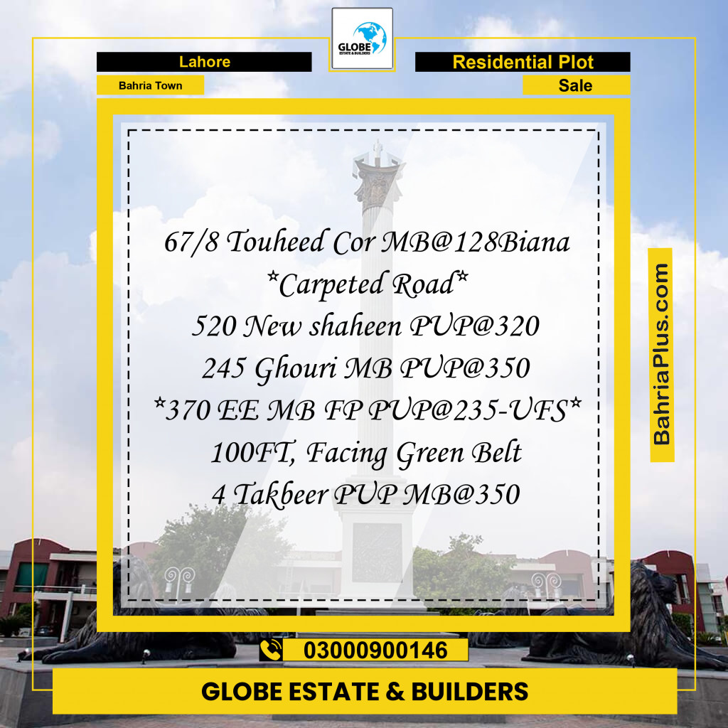 Residential Plot for Sale in Sector F - Tauheed Block -  Bahria Town, Lahore - (BP-174626)