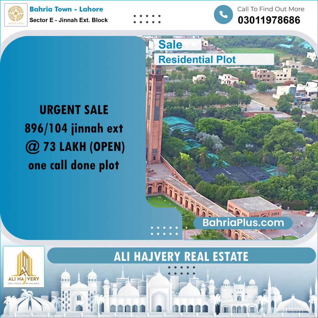 Residential Plot for Sale in Sector E - Jinnah Ext. Block -  Bahria Town, Lahore - (BP-174684)