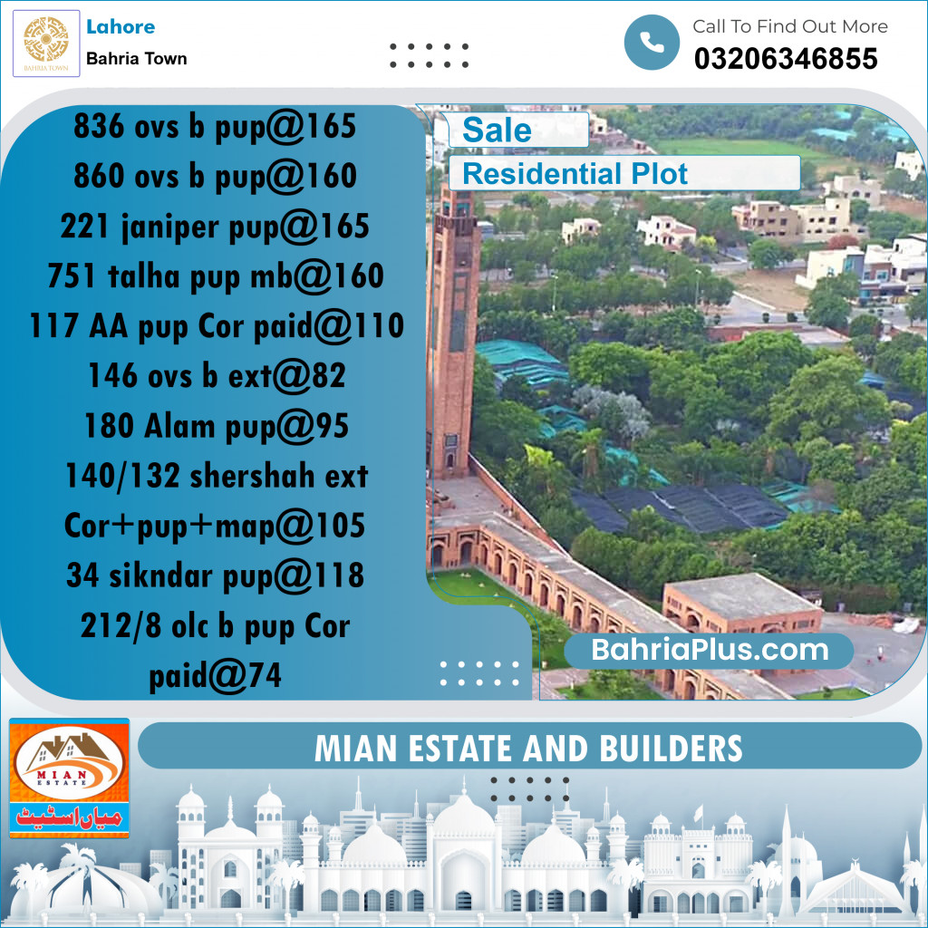 Residential Plot for Sale in Overseas B -  Bahria Town, Lahore - (BP-174693)