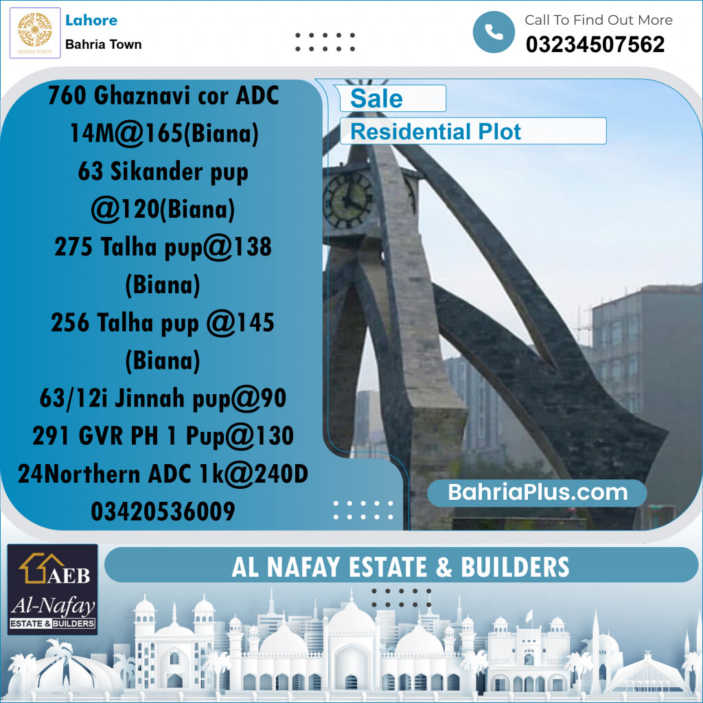 Residential Plot for Sale in Sector F - Ghaznavi Block -  Bahria Town, Lahore - (BP-174703)
