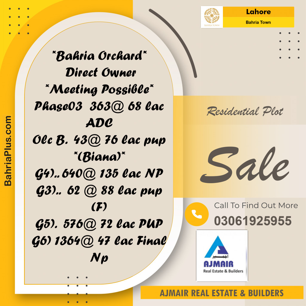 Residential Plot for Sale in Golf Phase 3 -  Bahria Town, Lahore - (BP-174708)