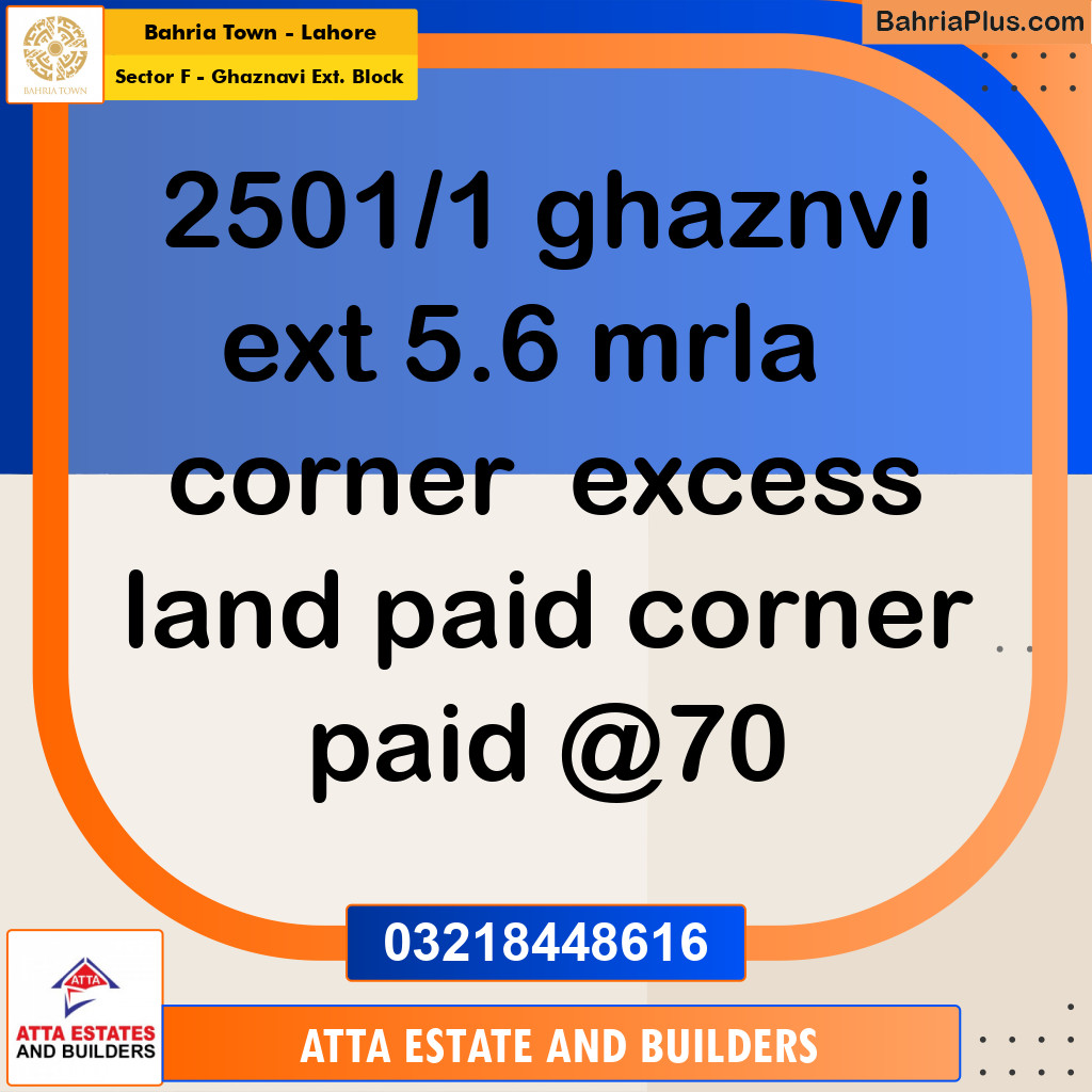 Residential Plot for Sale in Sector F - Ghaznavi Ext. Block - Bahria Town, Lahore - (BP-174724)