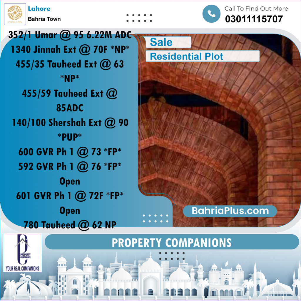 Residential Plot for Sale in Sector B - Umer Block -  Bahria Town, Lahore - (BP-174735)