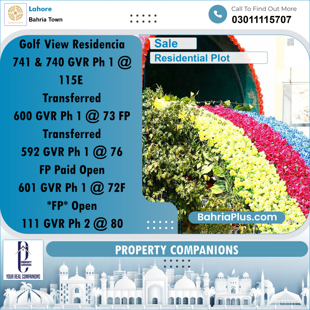 Residential Plot for Sale in Golf Phase 1 -  Bahria Town, Lahore - (BP-174736)