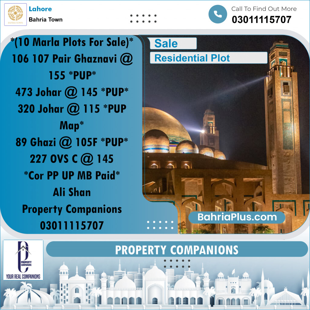 Residential Plot for Sale in Sector F - Ghaznavi Block - Bahria Town, Lahore - (BP-174740)