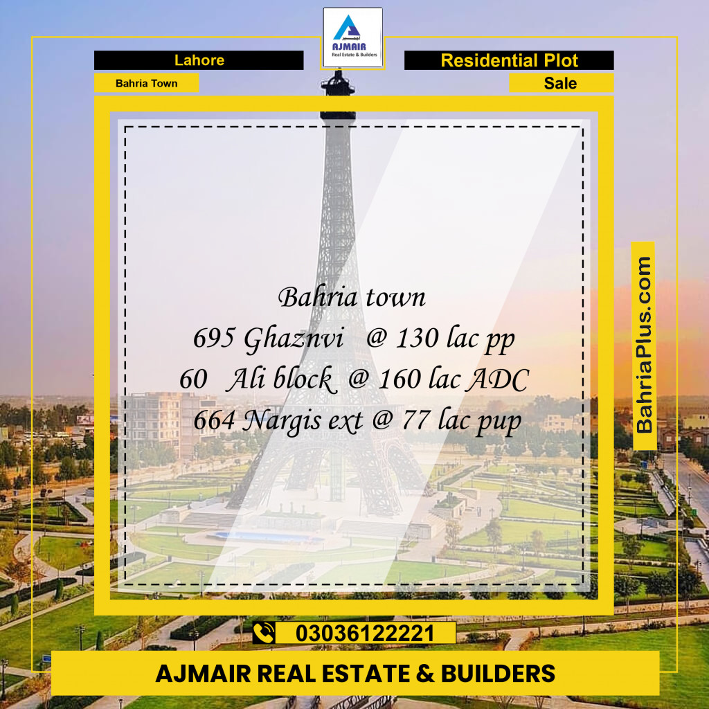 Residential Plot for Sale in Sector F - Ghaznavi Block -  Bahria Town, Lahore - (BP-174760)