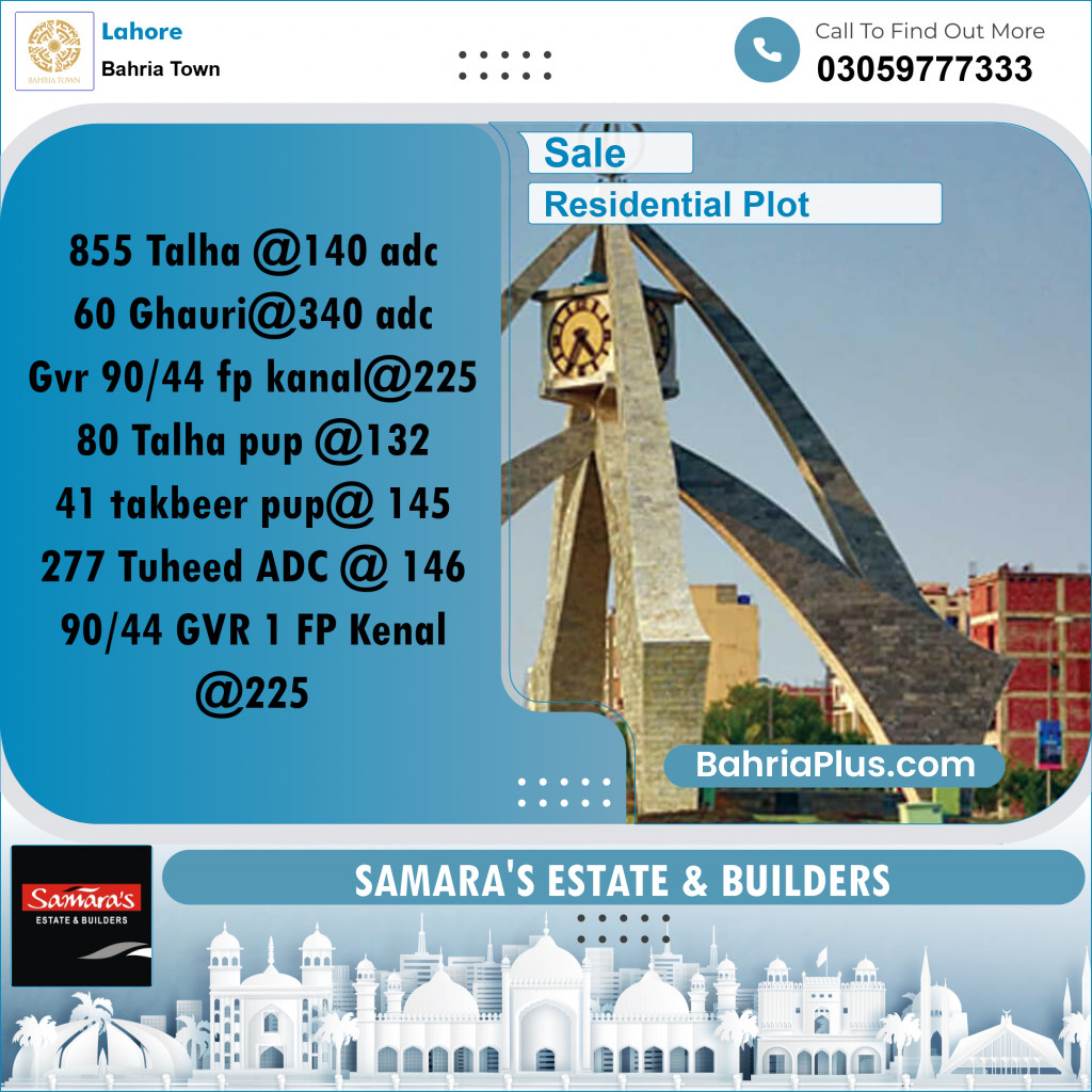 Residential Plot for Sale in Sector F - Talha Block -  Bahria Town, Lahore - (BP-174771)