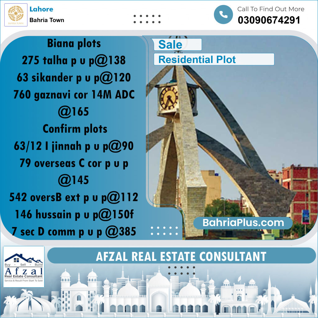 Residential Plot for Sale in Sector F - Talha Block - Bahria Town, Lahore - (BP-174773)