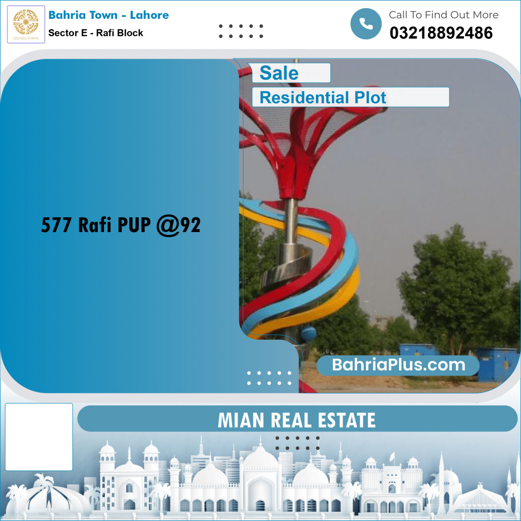 Residential Plot for Sale in Sector E - Rafi Block - Bahria Town, Lahore - (BP-174792)