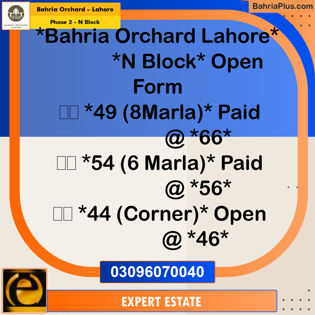 Residential Plot for Sale in Phase 2 - N Block -  Bahria Orchard, Lahore - (BP-174836)