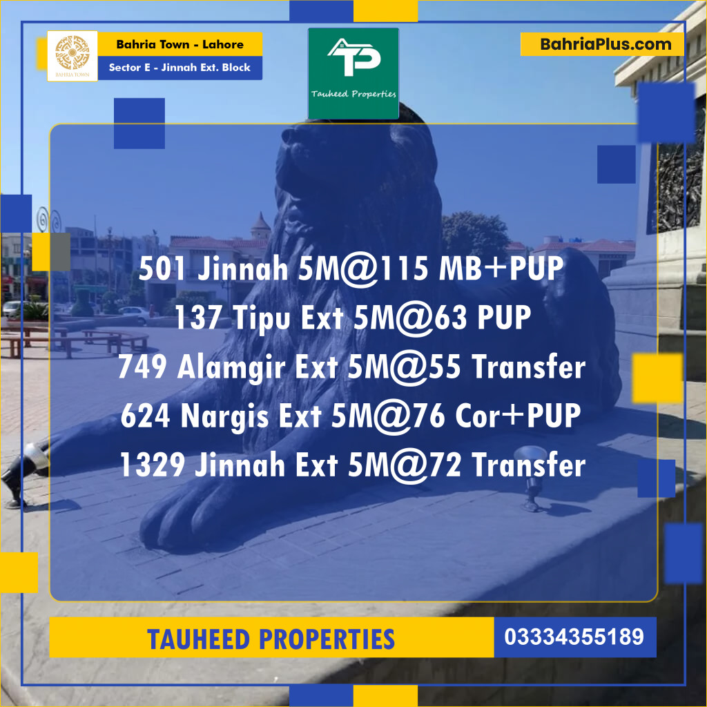 Residential Plot for Sale in Sector E - Jinnah Ext. Block -  Bahria Town, Lahore - (BP-174853)