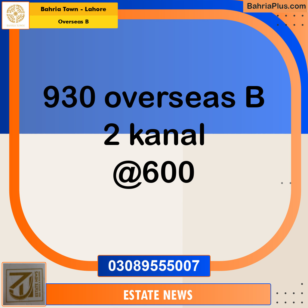 Residential Plot for Sale in Overseas B -  Bahria Town, Lahore - (BP-174854)