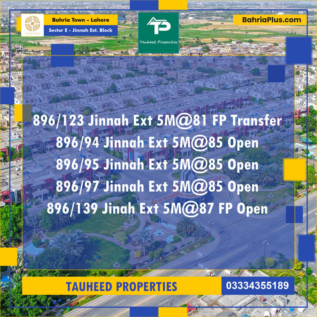 Residential Plot for Sale in Sector E - Jinnah Ext. Block -  Bahria Town, Lahore - (BP-174857)