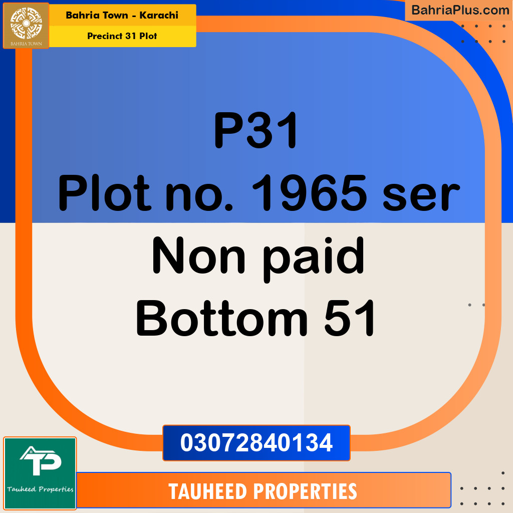 Residential Plot for Sale in Precinct 31 Plot -  Bahria Town, Karachi - (BP-174891)