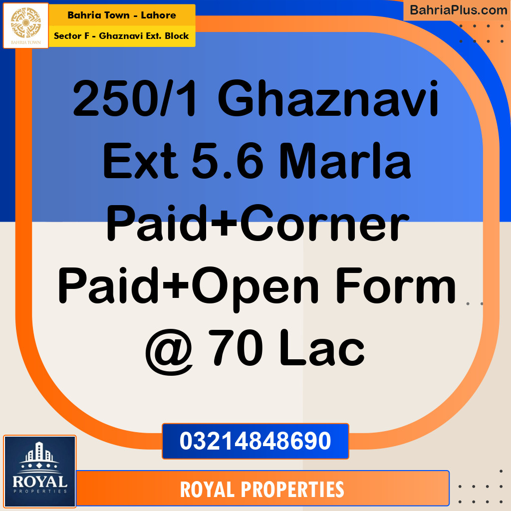 Residential Plot for Sale in Sector F - Ghaznavi Ext. Block -  Bahria Town, Lahore - (BP-174923)