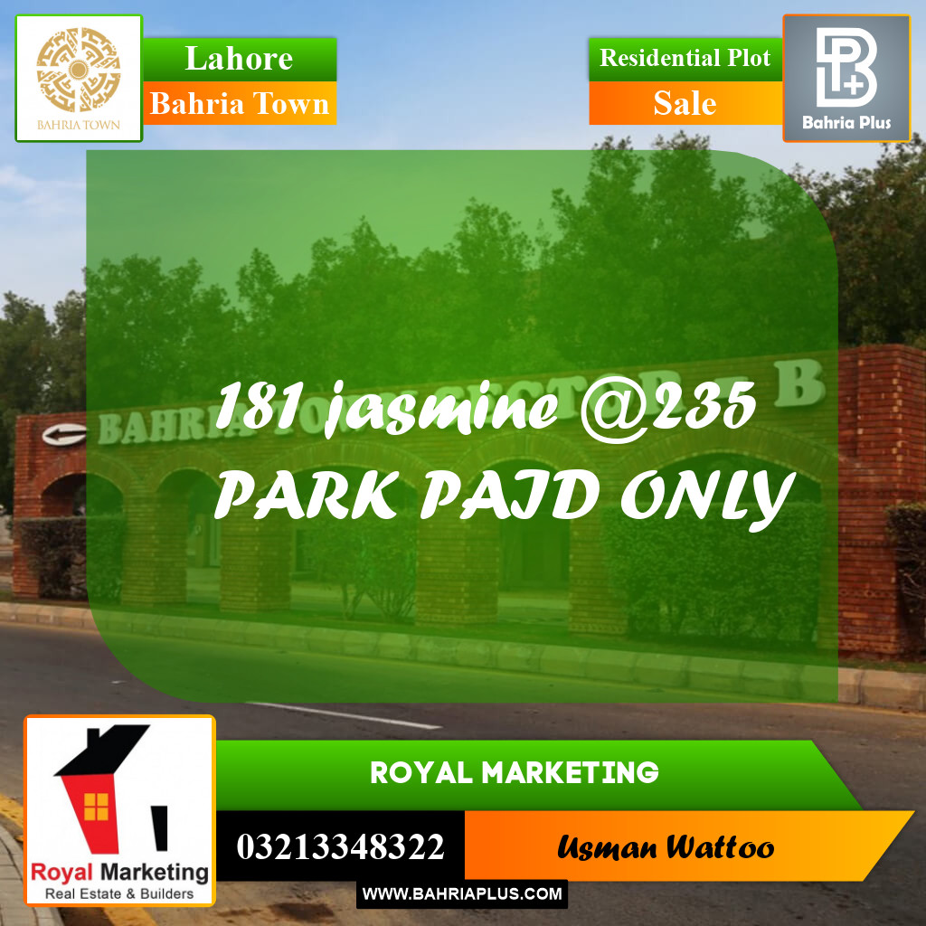 Residential Plot for Sale in Sector C - Jasmine Block -  Bahria Town, Lahore - (BP-174938)