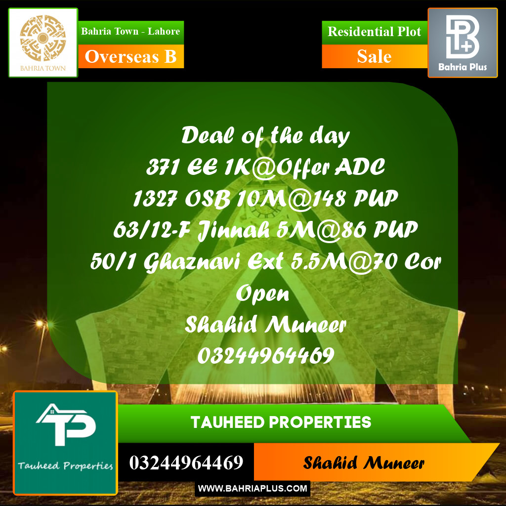 Residential Plot for Sale in Overseas B -  Bahria Town, Lahore - (BP-174942)